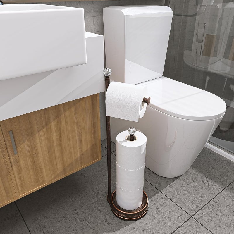 Kasunto Toilet Paper Holder for Bathroom, Heavy Weighted Metal Free Standing Toilet Paper Holder Stand with Crystal Ball, Toilet Paper Roll Stand for Bathroom Accessories (Oil Rubbed Bronze) - Image 3